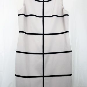 Sleeveless tan and black stripes sheath work wear